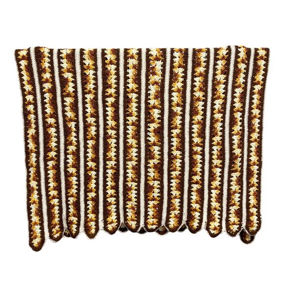 Vintage Crochet 70s Brown Orange Scalloped Hem Decorative Throw Blanket - Picture 3 of 5